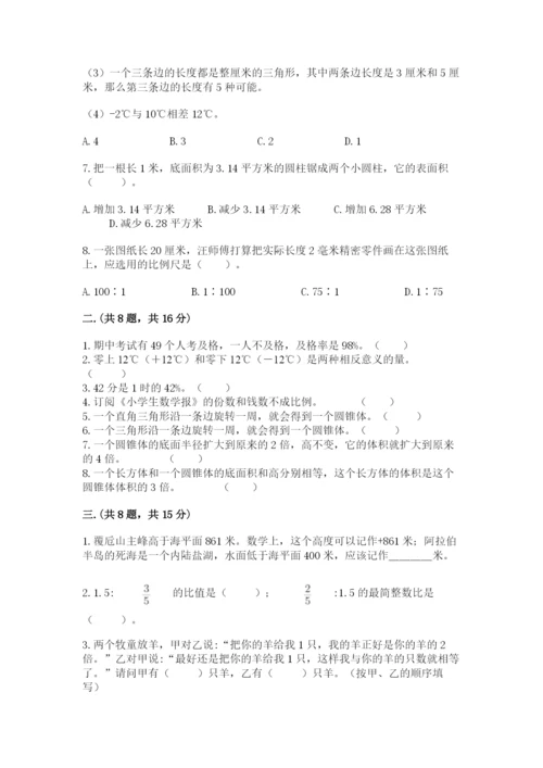 人教版六年级数学小升初试卷带答案（培优）.docx