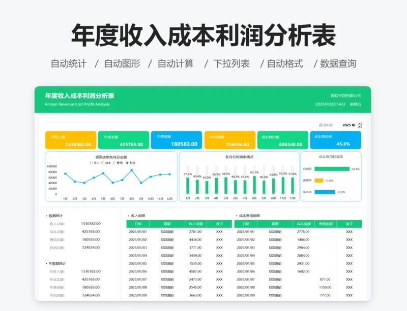 年度收入成本利润分析表