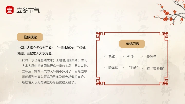浅色水墨中国风立冬养生PPT模板