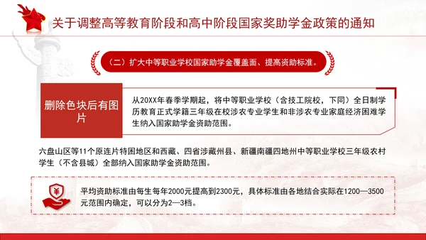 关于调整高等教育阶段和高中阶段国家奖助学金政策的通知全文学习PPT