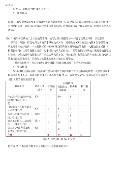 工程QC3QC成果大口径HDPE管管道接口防渗优化处理