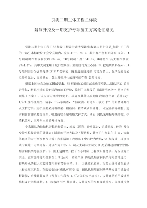 工程隧洞开挖及一期支护专项方案专家论证意见.docx