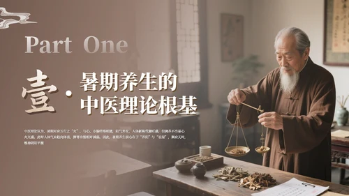 咖色古风中医理疗暑期养生座谈会通用PPT模板