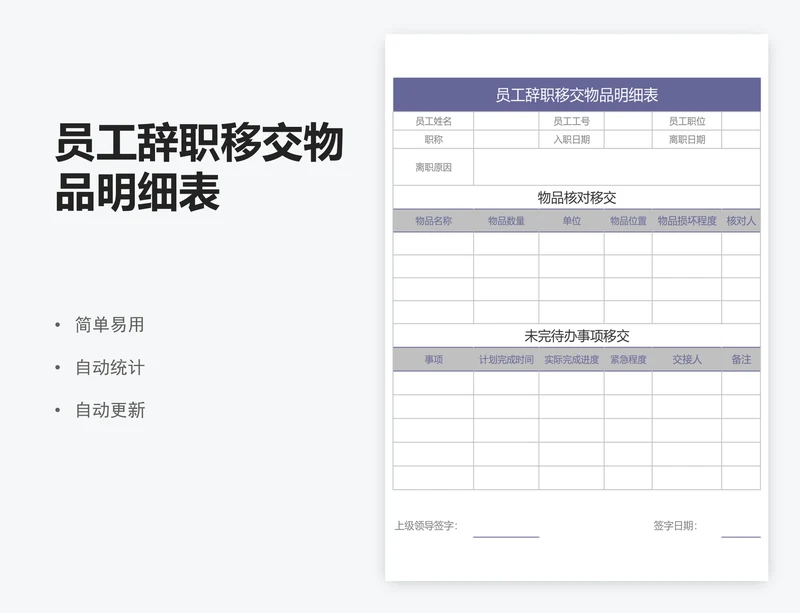 员工辞职移交物品明细表