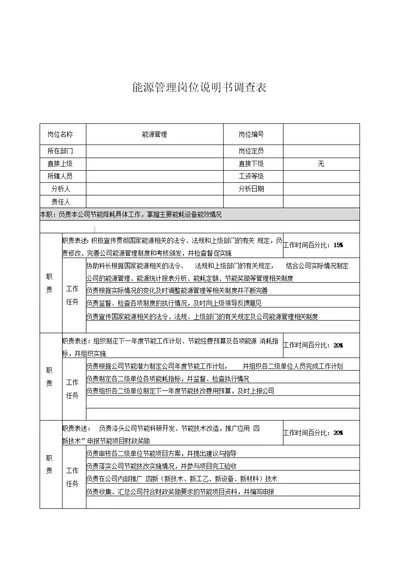 能源管理岗位说明书