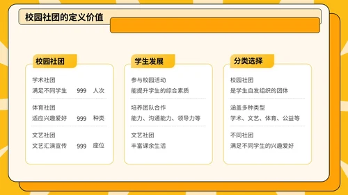 黄色插画风校园社团招新指南模板