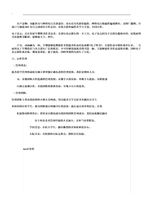 互联网网络文学创业项目计划书