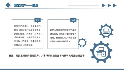 蓝色简约商务蓝灰几何立体形状财务资产管理固定资产管理ppt