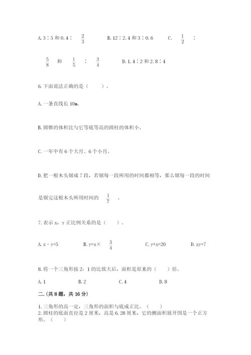 人教版数学六年级下册试题期末模拟检测卷及完整答案【考点梳理】.docx