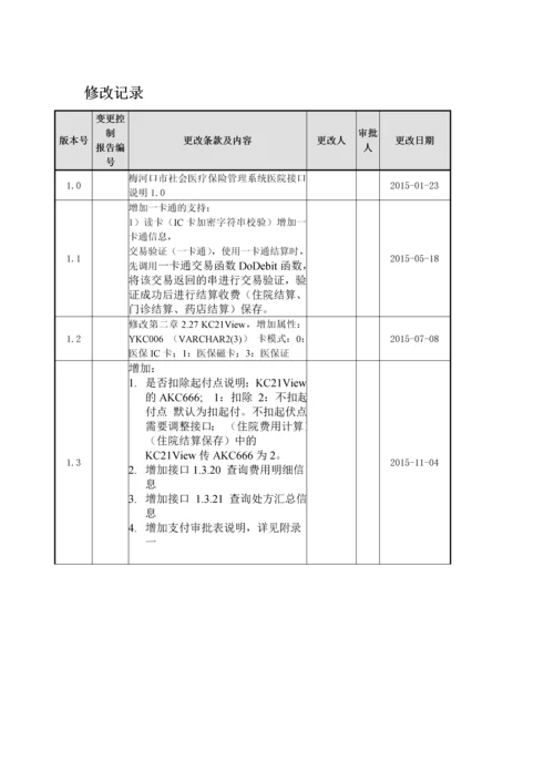 梅河口市社会医疗保险管理系统医院接口说明V13.docx