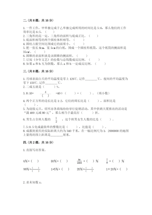 河南省平顶山市六年级下册数学期末测试卷（完整版）.docx