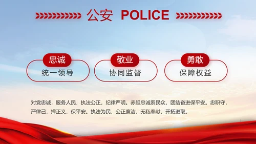 红色大气民警警察年终工作总结PPT