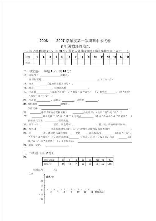 苏科版八年级物理第一学期期中考试卷