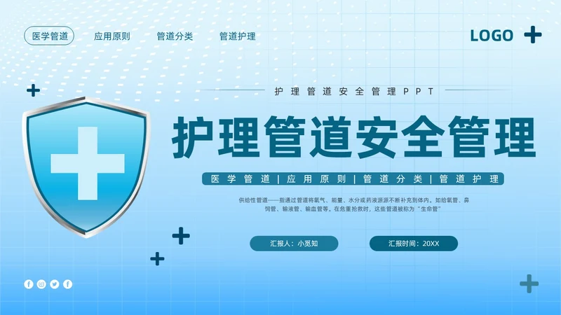 蓝色简约护理管道安全管理PPT模板宣传PPT动态PPT护理安全管理
