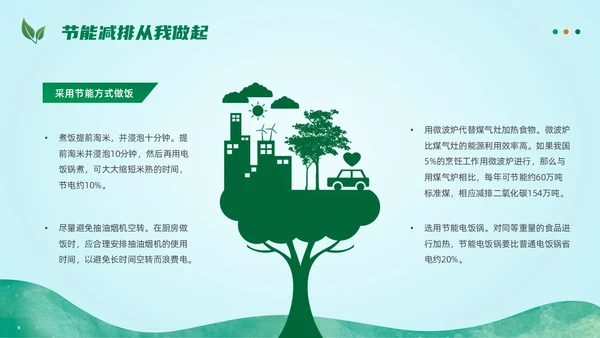 绿色简约扁平卡通节能减排节能环保PPT模板节能宣传周