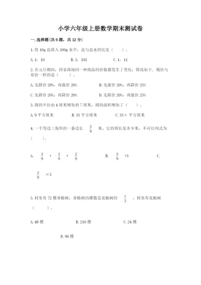 小学六年级上册数学期末测试卷含答案ab卷.docx