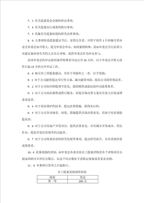 房产公司员工提案管理统一规定