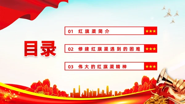 红色大气简约党建党建党课红旗渠精神动态PPT
