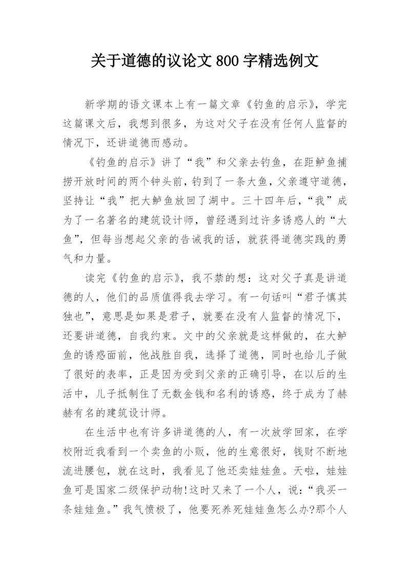 关于道德的议论文800字精选例文.docx