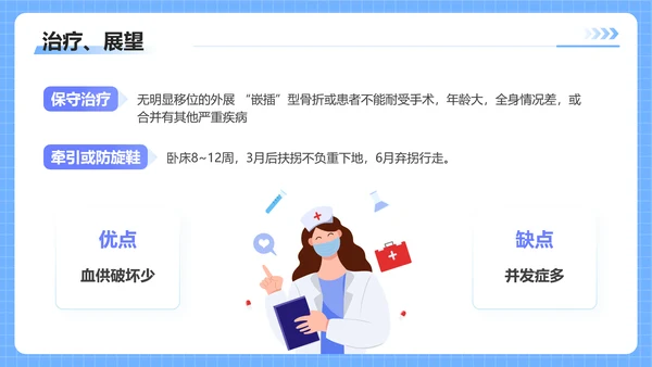 蓝色插画风股骨颈骨医护人员培训讲座医学护理PPT