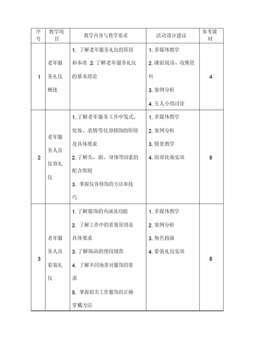 养老服务礼仪课程标准