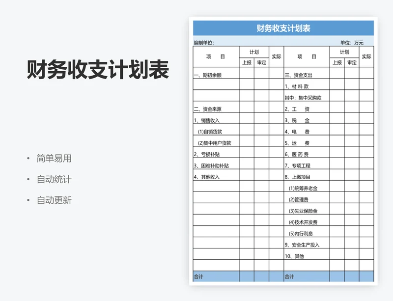 财务收支计划表