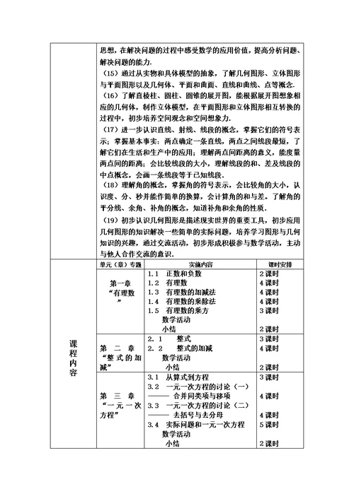 七年级上期课程纲要与作业设计