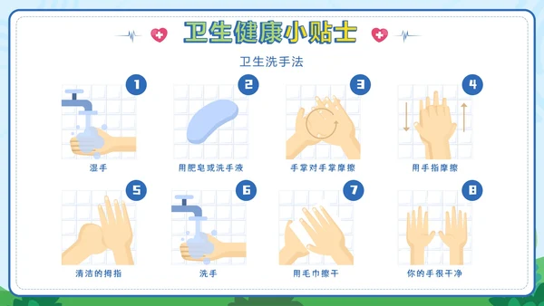 绿色卡通小学生健康卫生班会课带内容PPT模板