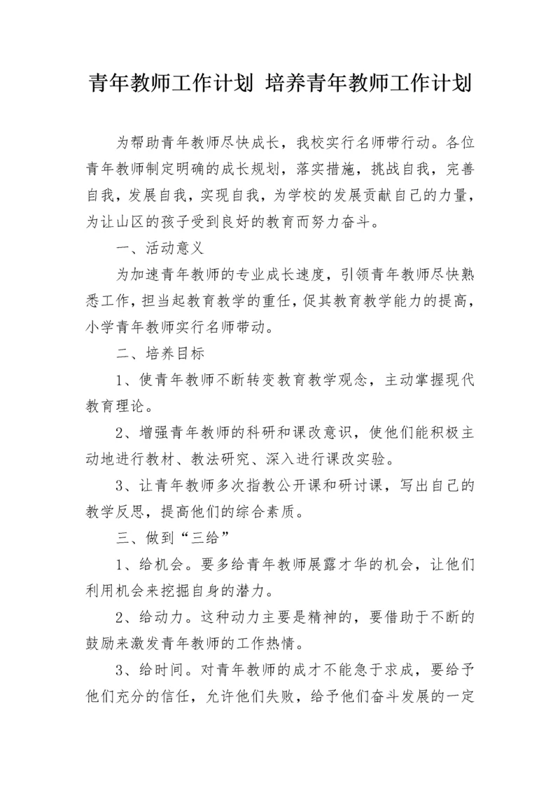 青年教师工作计划 培养青年教师工作计划.docx