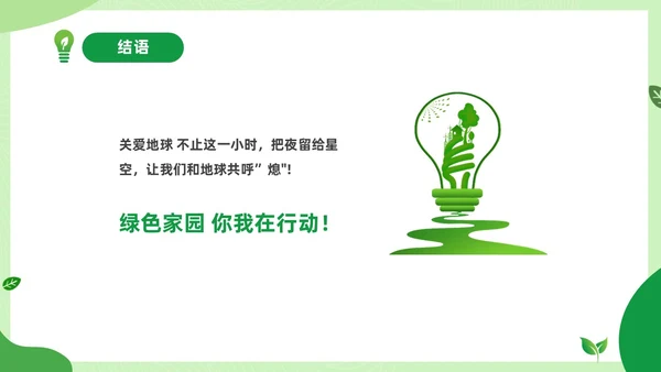 绿色清新绿色家园你我在行动3月25日地球1小时日主题班
