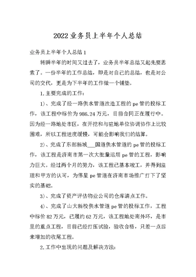 2022业务员上半年个人总结