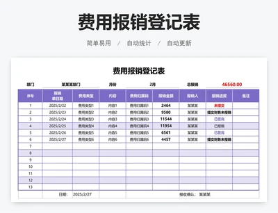 费用报销登记表