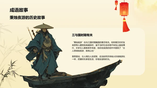 黄色复古风秉烛夜游历史典故赏析PPT模板