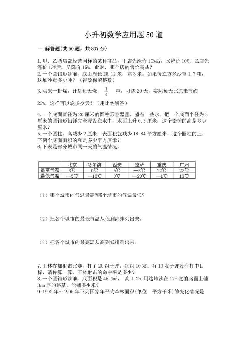小升初数学应用题50道附答案（培优a卷）.docx