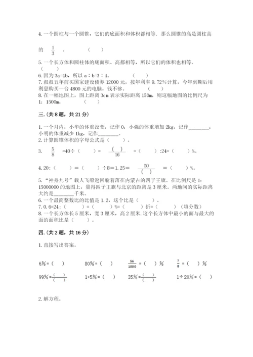 人教版数学六年级下册试题期末模拟检测卷含完整答案【全国通用】.docx