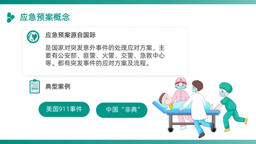 绿色插画卡通简约商务护理应急预案医学医疗重症培训动态PPT应急培训