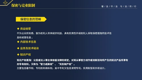 黄蓝双色简约商务大气知法懂法与法同行公司法律知识讲座宣传PP世界法律日