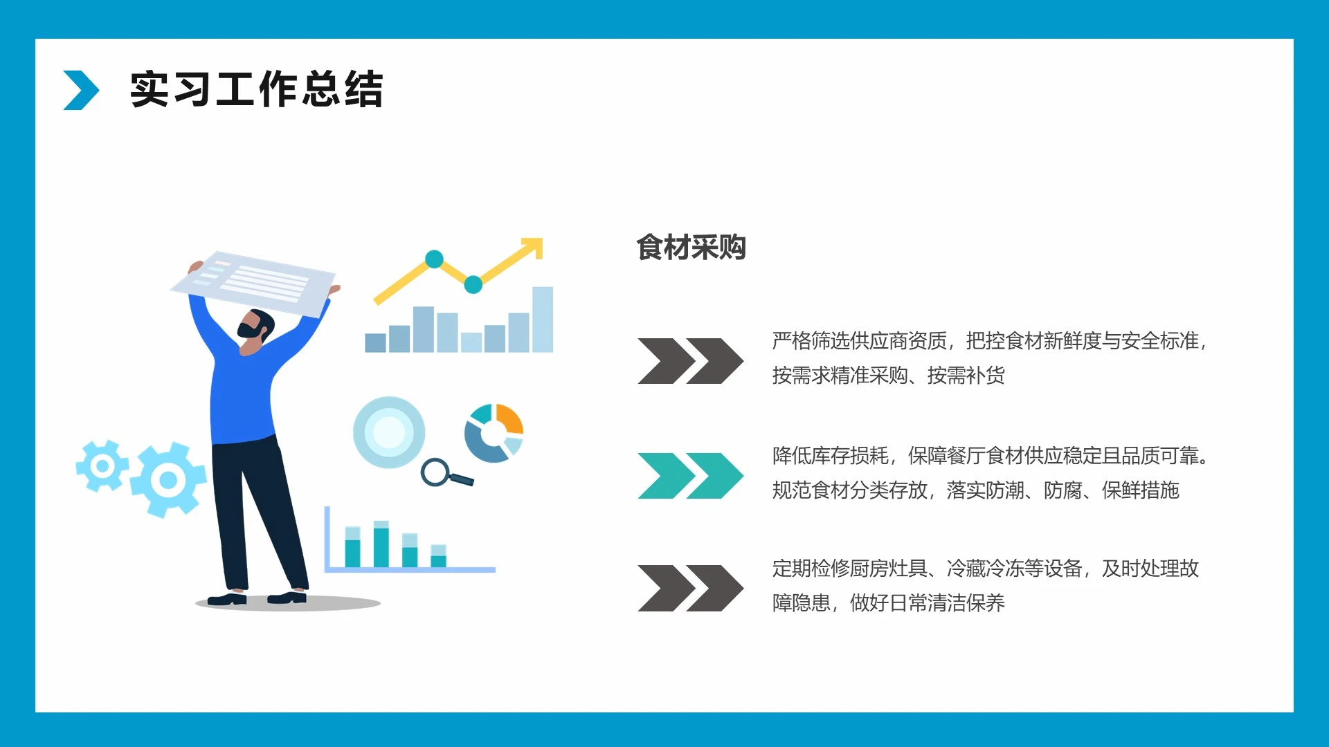 蓝色扁平风实习工作总结PPT单页