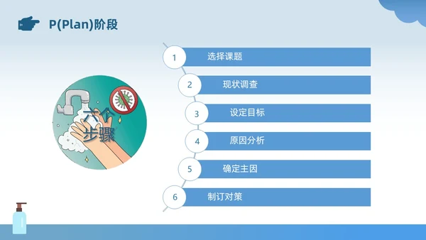 蓝色插画风简约风手卫生持续改进PDCA医务人员医疗培训PPT