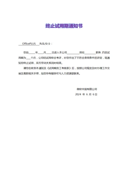 终止试用期通知书