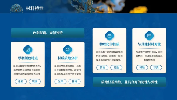 蓝色中国风非遗点翠文化介绍PPT模板