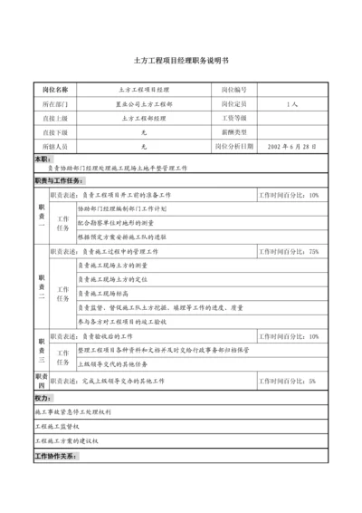 房地产行业土方工程项目经理岗位说明书.docx