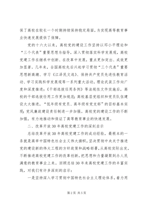 改革开放三十年高校党建工作的实践与启示.docx