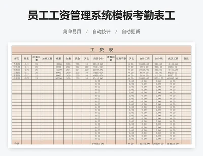 员工工资管理系统模板考勤表工资表工资条