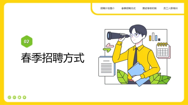 黄色插画风春招招聘方案PPT模板