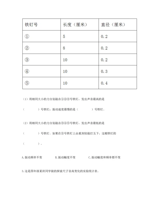 教科版科学四年级上册第一单元声音测试卷重点.docx