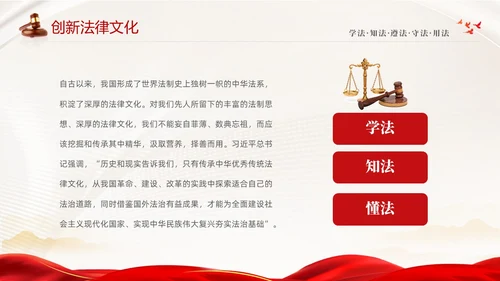 红色绸缎大气简约传承宪法文化弘扬法治精神124宪法宣传周主题PPT