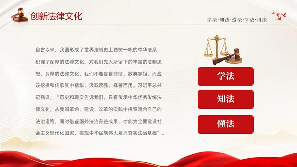 红色绸缎大气简约传承宪法文化弘扬法治精神124宪法宣传周主题PPT