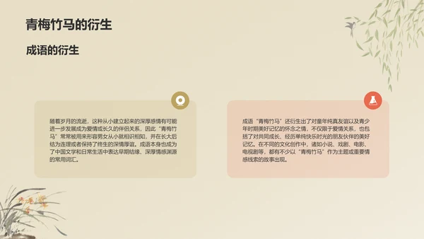 橙色复古风青梅竹马典故赏析PPT模板