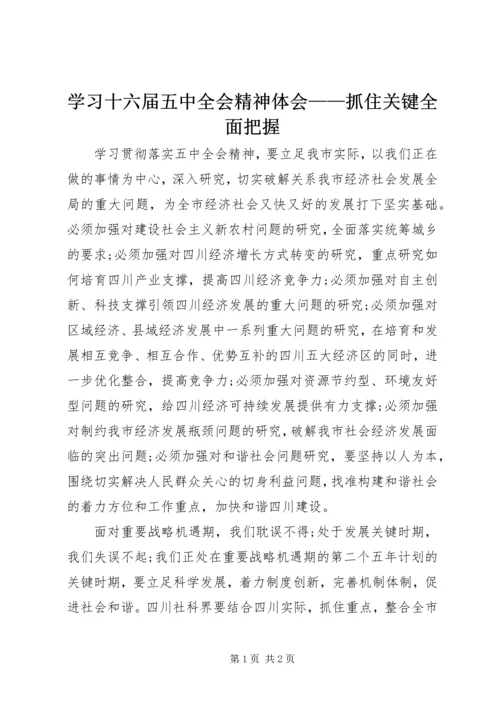 学习十六届五中全会精神体会——抓住关键全面把握 (5).docx